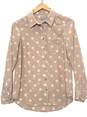 Pure Collection 100% Silk Polka Dot Long Sleeve Button Down Shirt Size 2 XS